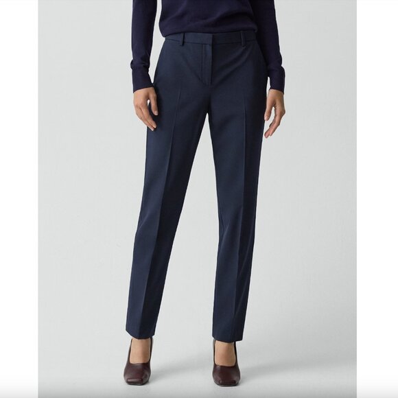 Theory Trecca Full Length Pant Good Wool Navy Sz 2 - Picture 1 of 12